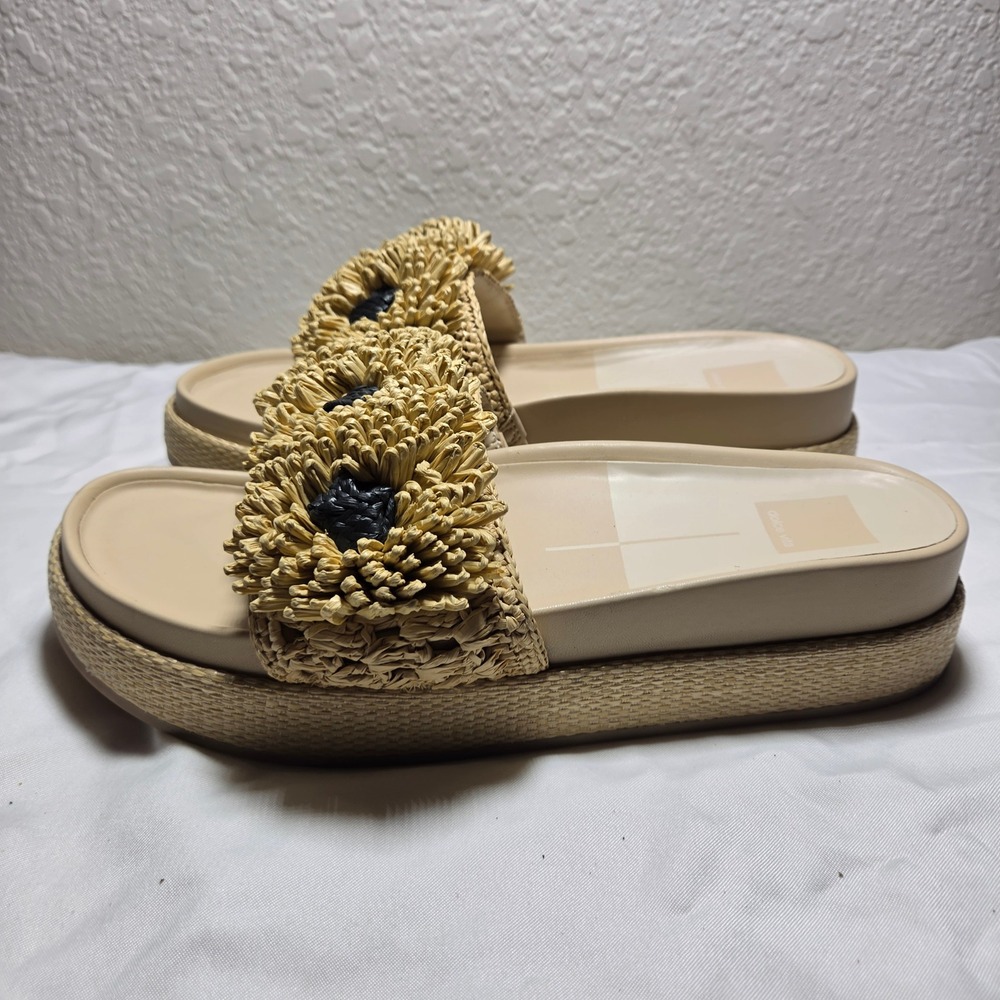 Dolce Vita Women Tan Raffia Sunflower Platform Slide Sandals Size 10